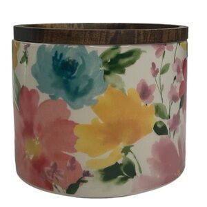 Pioneer Women Floral Kitchen Storage Canister Blue Stoneware  5" Engraved
